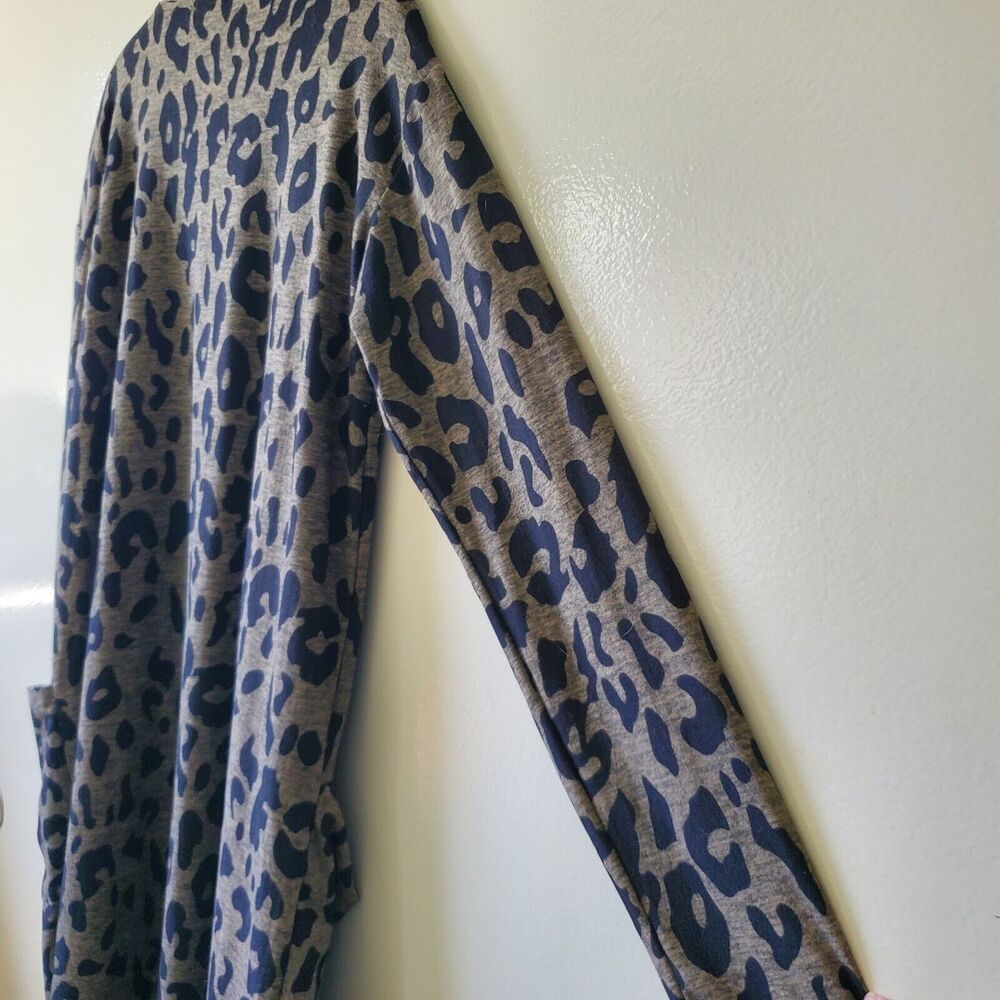 Tickled Teal Womens L Brown Leopard Stretch Open Front Cardigan Pockets Large - Picture 8 of 10